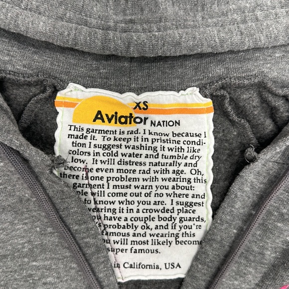 Aviator Nation Gray Hoodie with Rainbow Stripes - Picture 2 of 4
